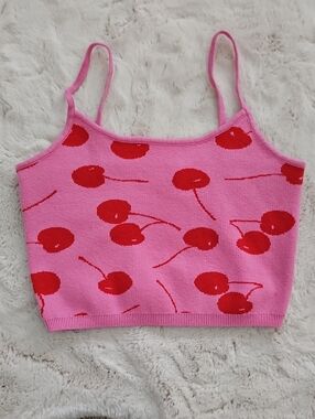 Forever 21 Bright Pink Knit Crop Tank with Red Accent